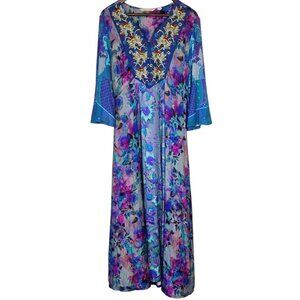 Soft Surroundings Maxi Dress Womens PM Purple Cantina Flora Boho Embroidered